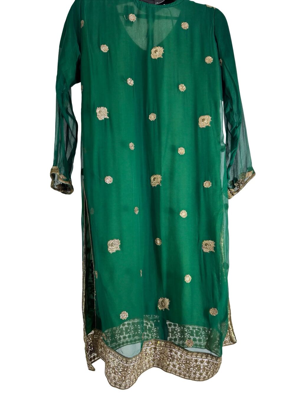 Green hand stitched embroidered kurta size large